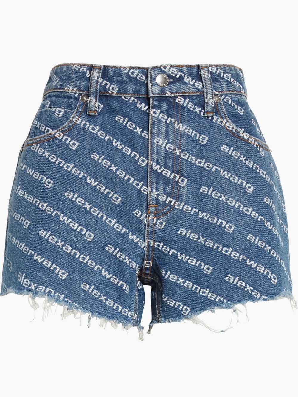 Alexander Wang Distressed Logo-Print Blue Denim Shorts